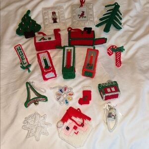 18 Vintage Plastic Canvas Needlepoint Ornaments